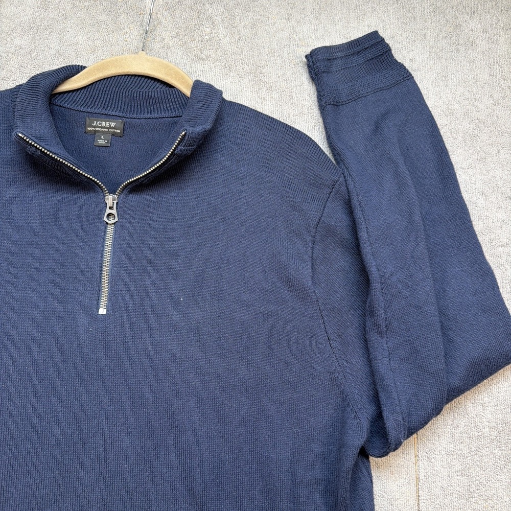 J Crew 1/4 Zip Sweater Navy Blue Organic Cotton Pullover Large
